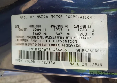 2002 Mazda Protege5 z USA, uszkodzony, nr VIN JM1BJ246721486285